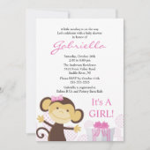 小さい猿の女の子のベビーシャワーの招待状 招待状 (正面)