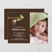 小さい猿の女の赤ちゃんの誕生の写真の発表 招待状 (正面/裏面)