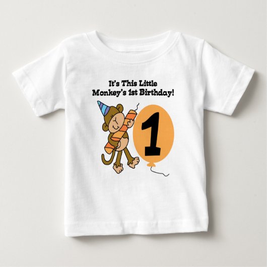 小さい猿の最初誕生日 ベビーTシャツ (正面)