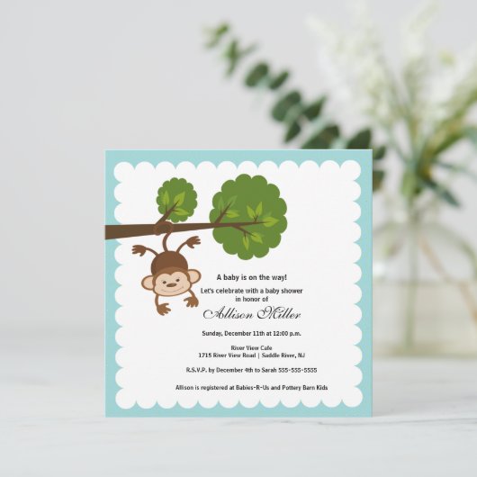 小さい猿の男の子のベビーシャワーの招待状 招待状 (スタンド正面)