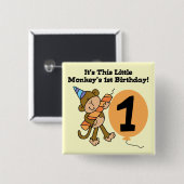 小さい猿の第1誕生日のTシャツおよびギフト 缶バッジ (正面&裏面)