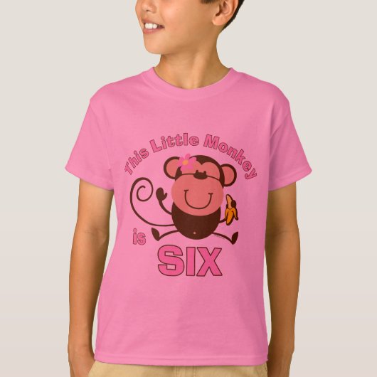 小さい猿の第6誕生日の女の子 Tシャツ (正面)