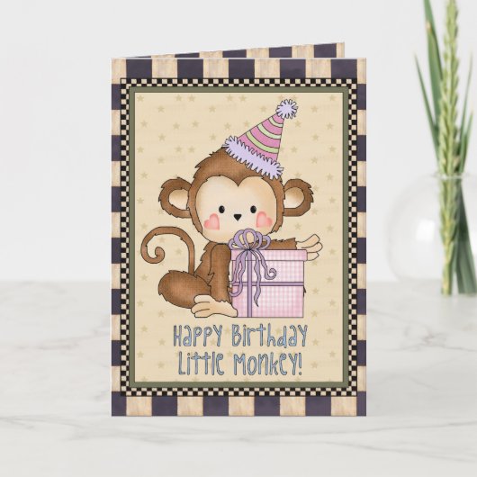 小さい猿の誕生日の挨拶状 カード (正面)