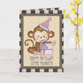 小さい猿の誕生日の挨拶状 カード (黄色い花)