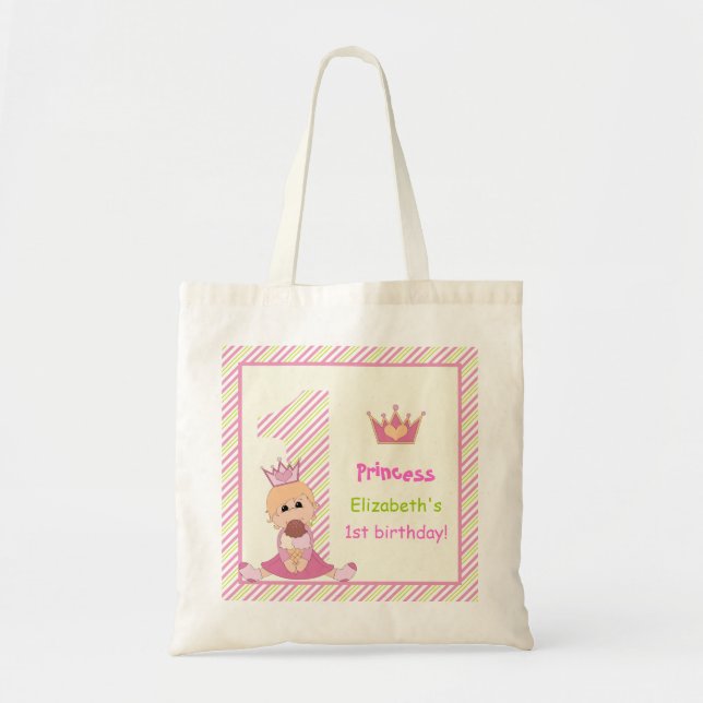 小さい王女および王冠の女の子の第1誕生日のピンク トートバッグ (正面)