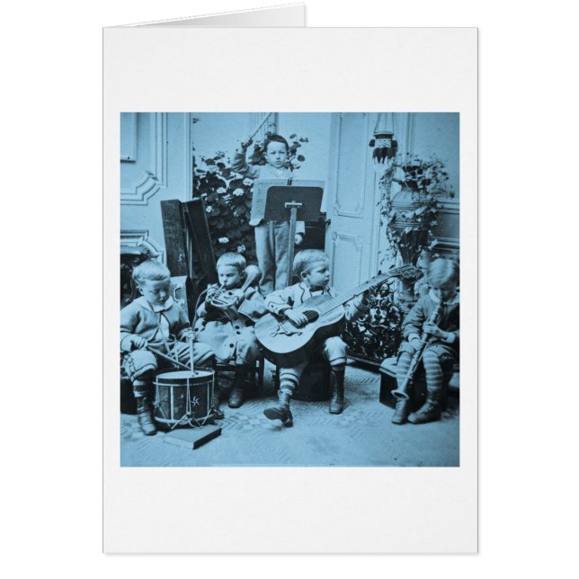 小さい男の子のオーケストラのヴィンテージStereoview Cyanotype (正面)