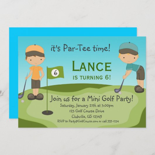 小さい男の子のゴルフ誕生日のパーティの招待状 招待状 (正面/裏面)