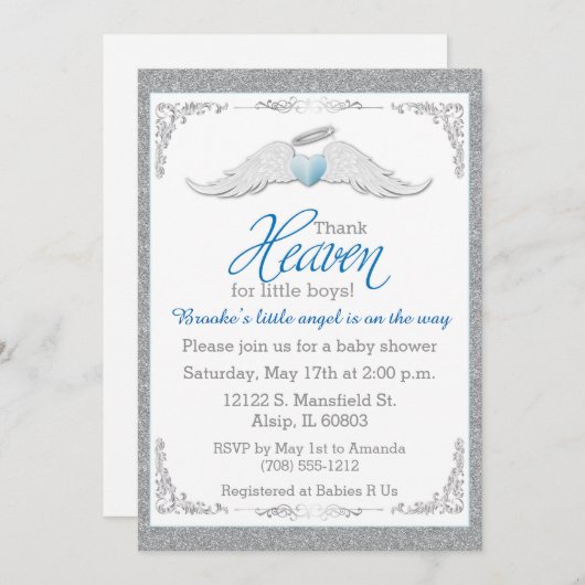 小さい男の子のベビーシャワーのために天国を感謝していして下さい 招待状 (正面/裏面)