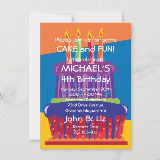 小さい男の子の大きいお誕生日ケーキの招待状 招待状 (正面)