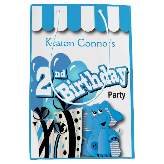 小さい男の子の第2青い象の誕生日 ミディアムペーパーバッグ (正面)