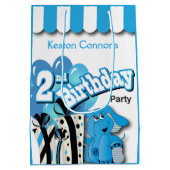 小さい男の子の第2青い象の誕生日 ミディアムペーパーバッグ (裏面)