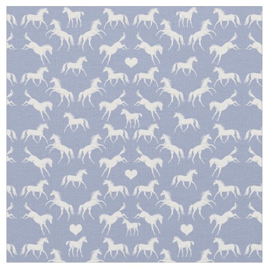 小さい白馬の青の生地 ファブリック (クローズアップ)