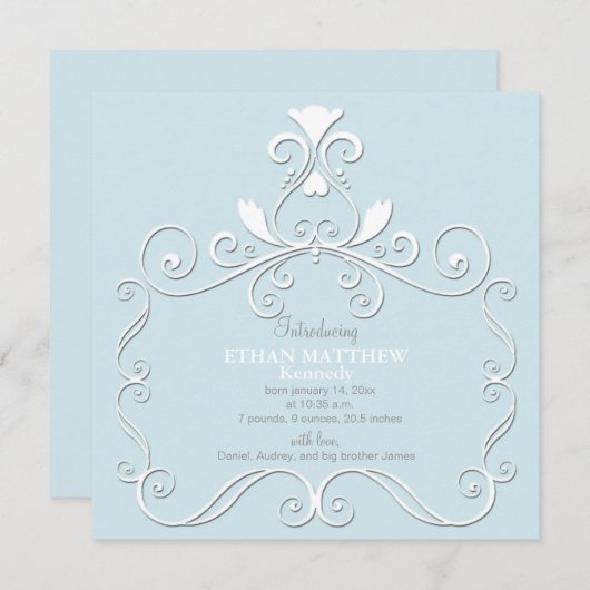 小さい皇族の青い誕生の発表 案内状 (正面/裏面)