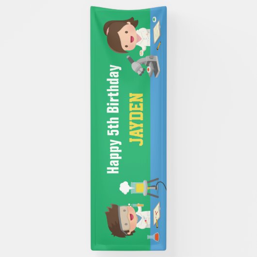 小さい科学者の子供の誕生日のパーティーの旗 横断幕 (縦)
