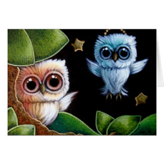 小さい空色の天使のフクロウの訪問のお母さんはカードをカスタマイズ