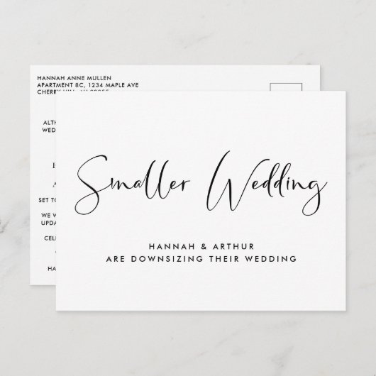 小さい結婚小型エレガント 案内ポストカード (正面/裏面)