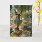 小さい緑の妖精の挨拶状 カード (黄色い花)