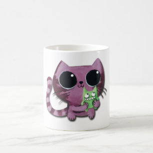 小さい緑モンスターを持つかわいい子猫猫 コーヒーマグカップ