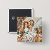 小さい羊飼いの男の子との出生の絵画 缶バッジ (正面&裏面)