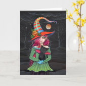 「小さい翼」のハロウィンの魔法使い猫カード カード (黄色い花)