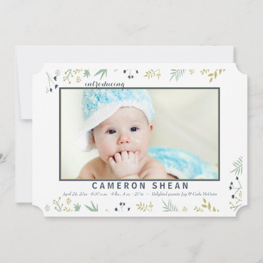 小さい花の写真の誕生の発表 案内状 (正面)