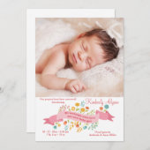 小さい花の写真の誕生の発表 案内状 (正面/裏面)