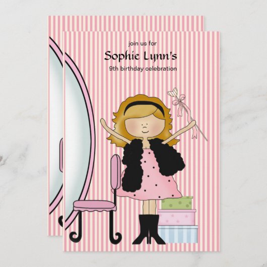 小さい花型女性歌手の誕生日の招待状 招待状 (正面/裏面)