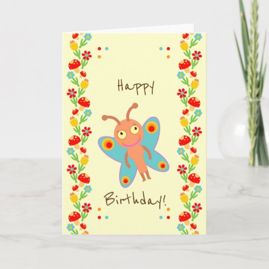 小さい蝶ベビーの最初誕生会 カード (正面)