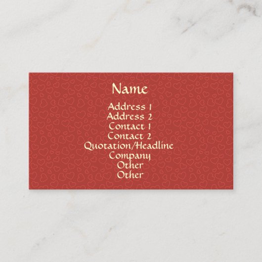 小さい赤いハートパターン名刺 名刺 (正面)