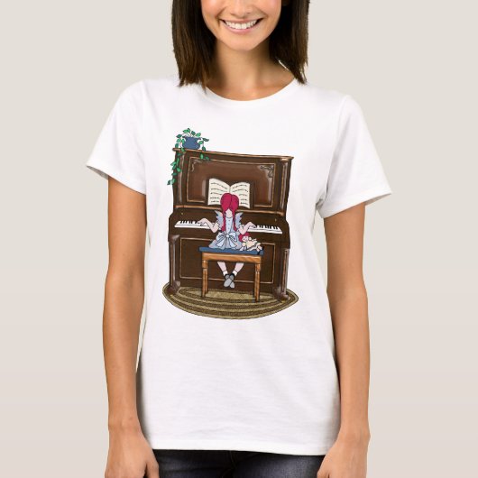 小さい赤毛の女の子の練習のピアノ Tシャツ (正面)