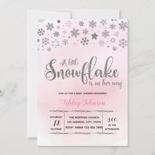 小さい雪片は彼女の方法単語の招待にあります 招待状 (正面)
