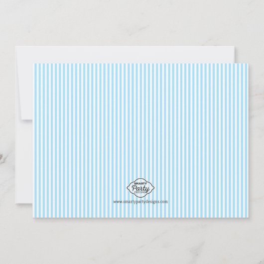 小さい青は男の子のベビーシャワーの招待状を強打します 招待状 (裏面)