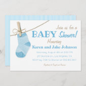 小さい青は男の子のベビーシャワーの招待状を強打します 招待状 (正面/裏面)