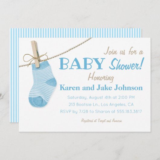 小さい青は男の子のベビーシャワーの招待状を強打します 招待状 (正面/裏面)