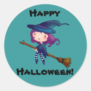 小さい魔法使いのハッピーハローウィンのステッカー ラウンドシール