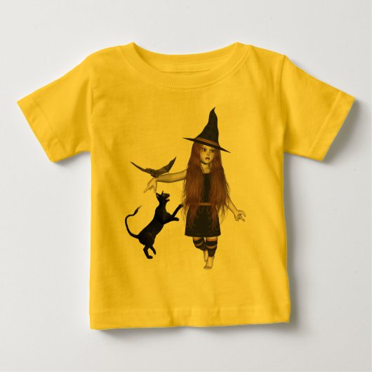 小さい魔法使いの子供ペットこうもり恐い猫のTシャツ ベビーTシャツ (正面)