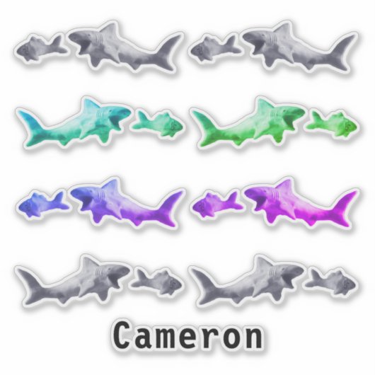 小さい魚の後にサメ粘土のパターン名前を追加 シール (正面)