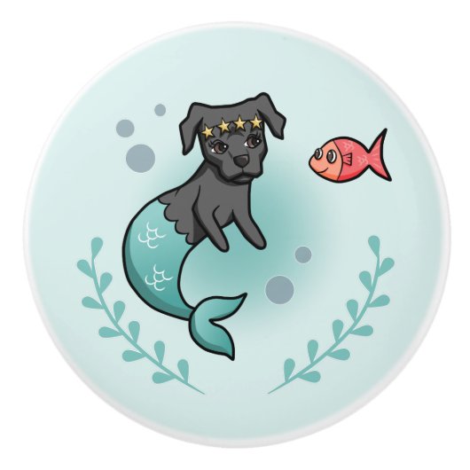 小さい魚を持つ人魚のプリンセス犬 セラミックノブ (正面)