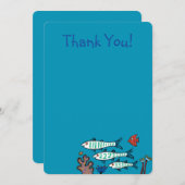 小さい魚を持つ1匹、2匹、3匹の魚および珊瑚 サンキューカード (正面/裏面)