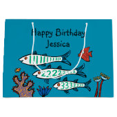 小さい魚を持つ1匹、2匹、3匹の魚および珊瑚 ラージペーパーバッグ (正面)