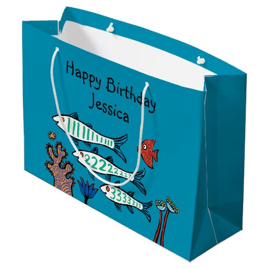 小さい魚を持つ1匹、2匹、3匹の魚および珊瑚 ラージペーパーバッグ (裏面アングル)