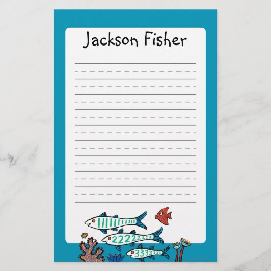 小さい魚を持つ1匹、2匹、3匹の魚および珊瑚 便箋 (正面)