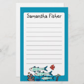 小さい魚を持つ1匹、2匹、3匹の魚および珊瑚 便箋 (正面/裏面)