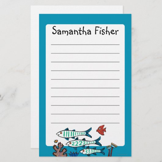 小さい魚を持つ1匹、2匹、3匹の魚および珊瑚 便箋 (正面/裏面)