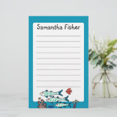 小さい魚を持つ1匹、2匹、3匹の魚および珊瑚 便箋 (スタンド正面)