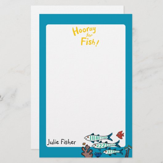 小さい魚を持つ1匹、2匹、3匹の魚および珊瑚 便箋 (正面/裏面)