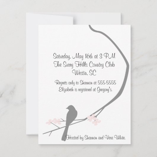 小さい鳥および花の招待状- 招待状 (裏面)