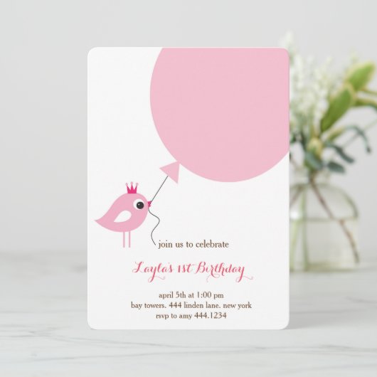 小さい鳥のプリンセスの最初誕生日の招待状 招待状 (スタンド正面)