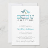 小さい鳥のベビーシャワーの招待状-青 招待状 (正面)