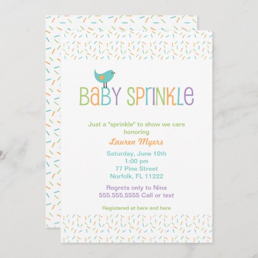 小さい鳥はベビーシャワーの招待のニュートラルを振りかけます 招待状 (正面/裏面)